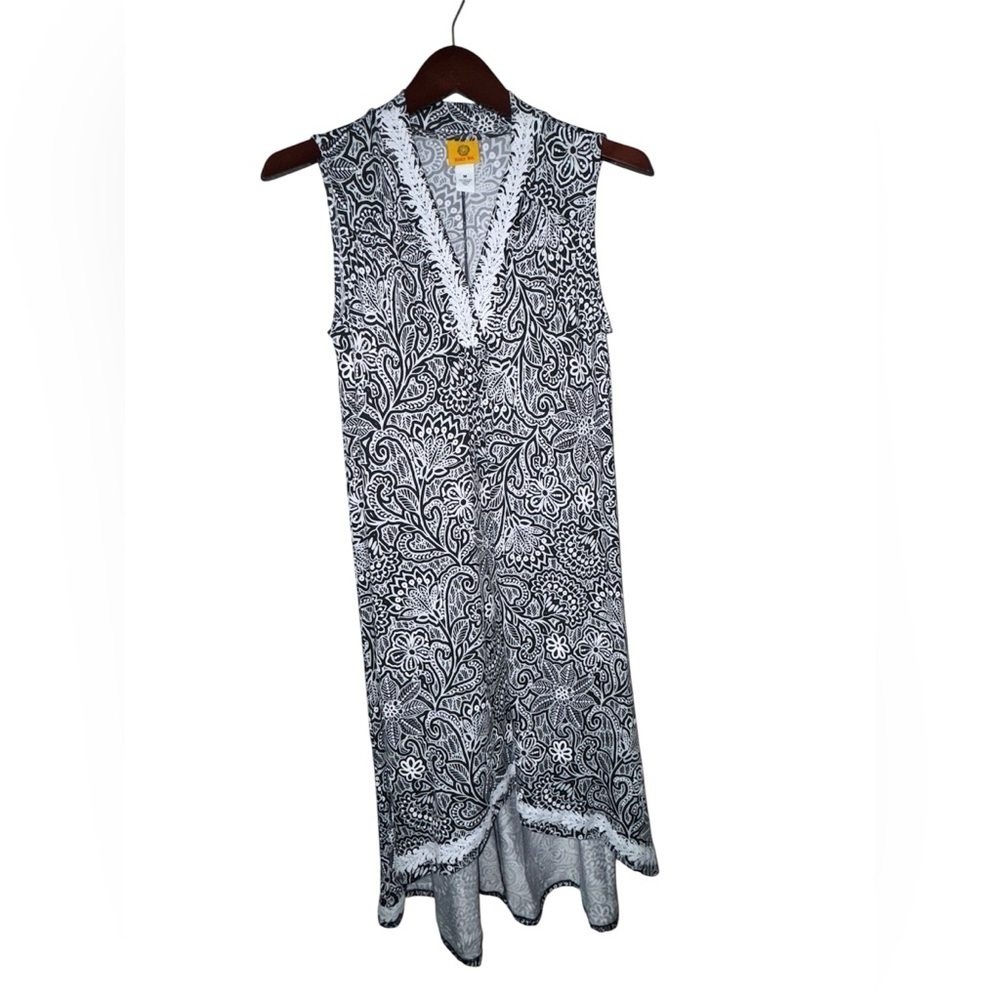 NWT Ruby Rd. Black & White Paisley Sleeveless Midi Dress Lace Trim – M